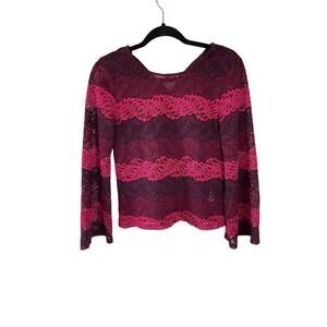 Banana Republic Womens Ombre Lace Bell Sleeve Top Size Petite XS Pink Blouse